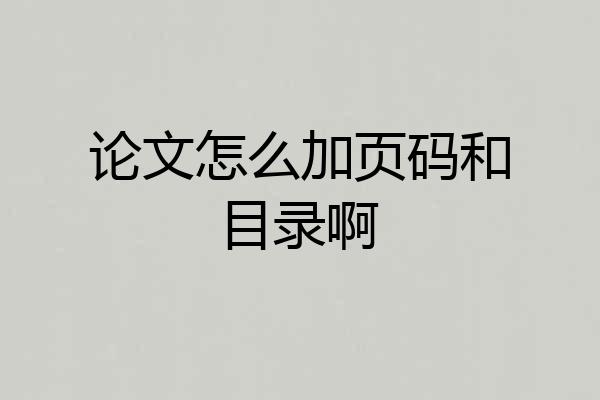 论文怎么加页码和目录啊