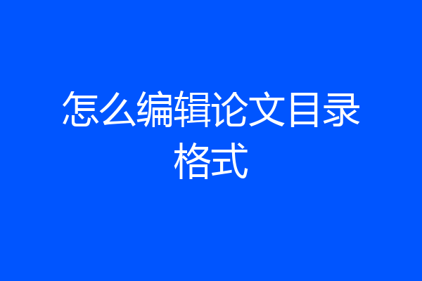 怎么编辑论文目录格式