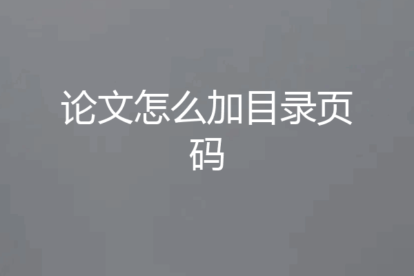 论文怎么加目录页码