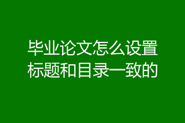 毕业论文怎么设置标题和目录一致的