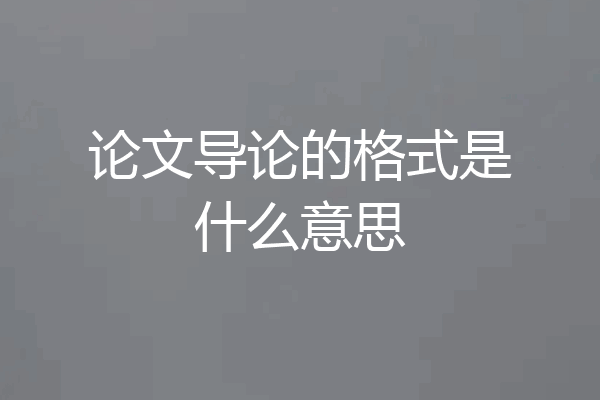 论文导论的格式是什么意思