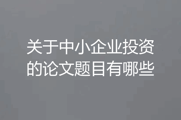 关于中小企业投资的论文题目有哪些