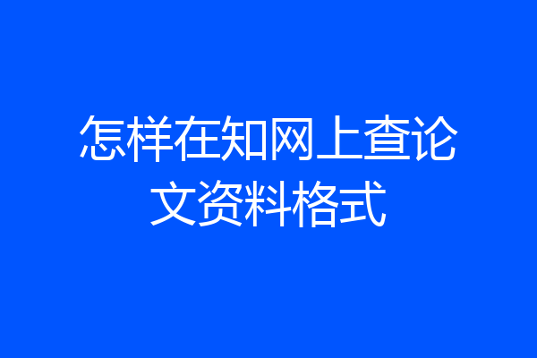 怎样在知网上查论文资料格式
