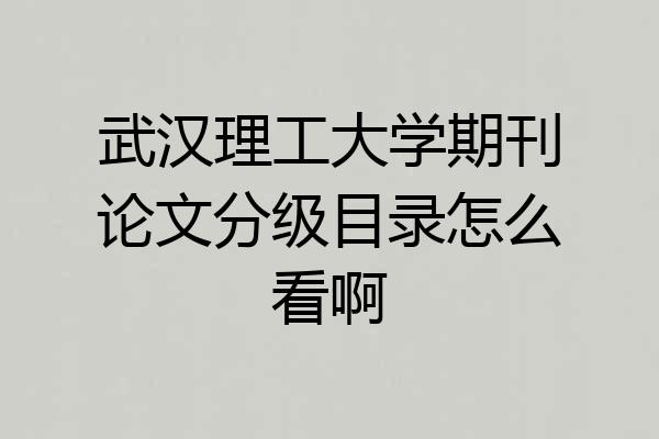 武汉理工大学期刊论文分级目录怎么看啊