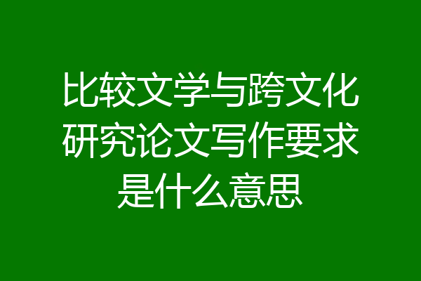 比较文学与跨文化研究论文写作要求是什么意思