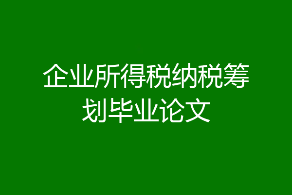 企业所得税纳税筹划毕业论文