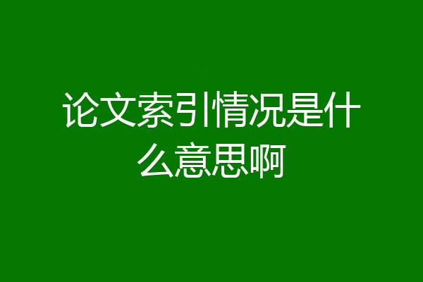 论文索引情况是什么意思啊
