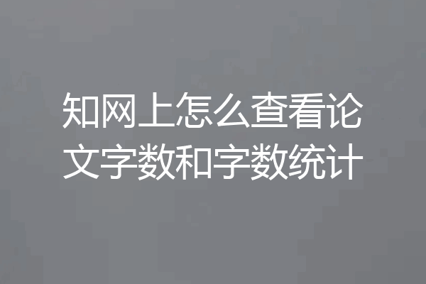 知网上怎么查看论文字数和字数统计