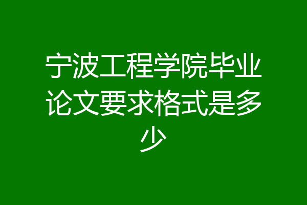 宁波工程学院毕业论文要求格式是多少