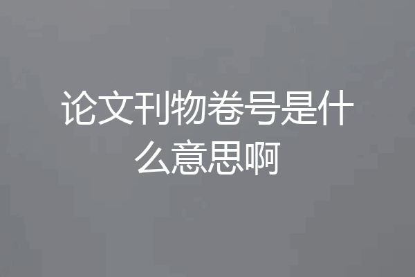 论文刊物卷号是什么意思啊