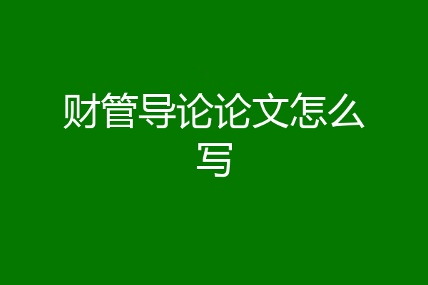 财管导论论文怎么写