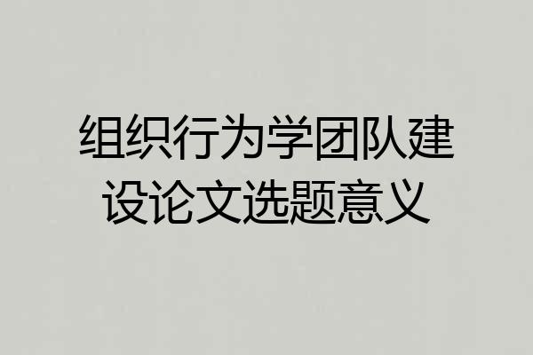 组织行为学团队建设论文选题意义