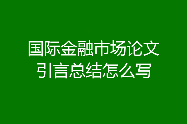 国际金融市场论文引言总结怎么写