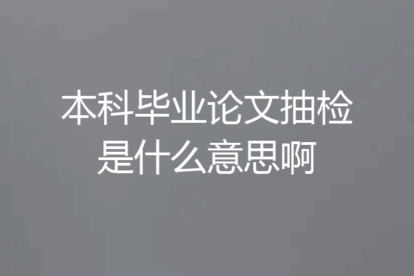 本科毕业论文抽检是什么意思啊