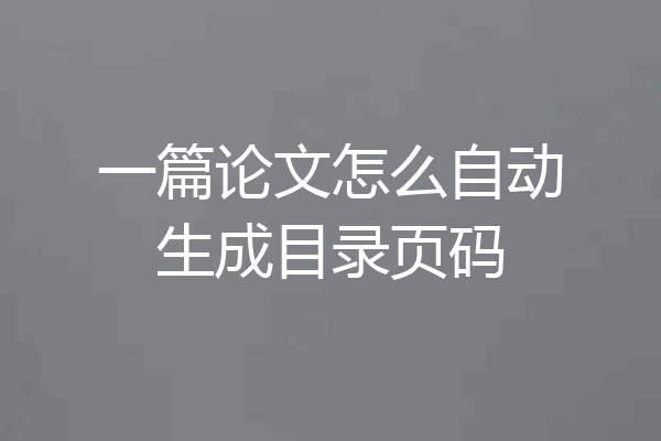 一篇论文怎么自动生成目录页码