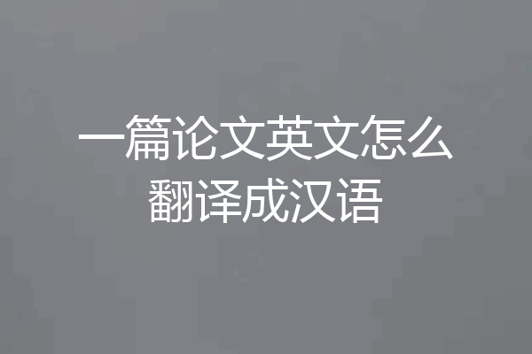 一篇论文英文怎么翻译成汉语