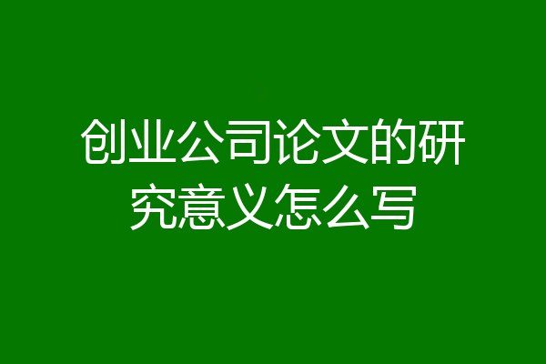 创业公司论文的研究意义怎么写