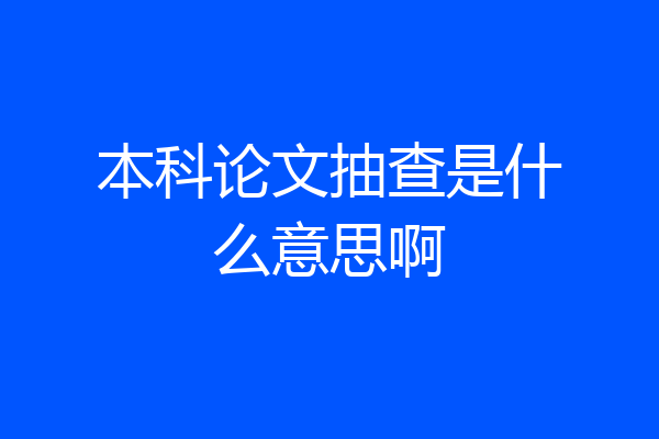 本科论文抽查是什么意思啊