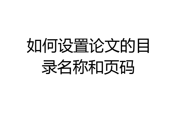 如何设置论文的目录名称和页码