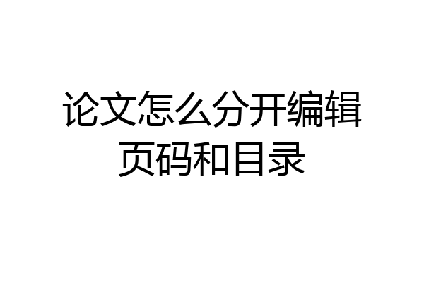 论文怎么分开编辑页码和目录