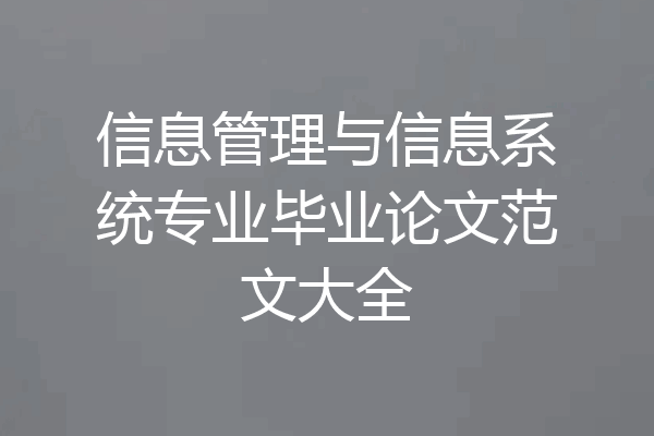 信息管理与信息系统专业毕业论文范文大全