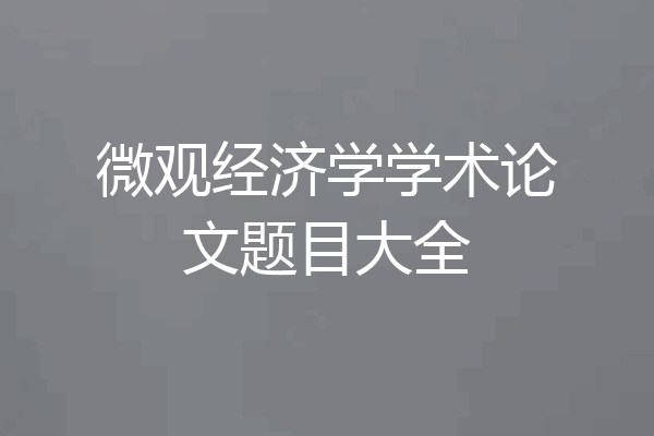 微观经济学学术论文题目大全