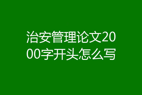 治安管理论文2000字开头怎么写