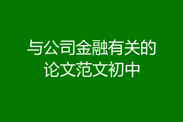 与公司金融有关的论文范文初中