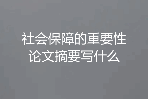 社会保障的重要性论文摘要写什么