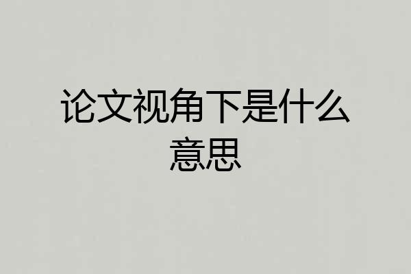 论文视角下是什么意思