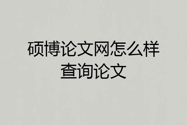 硕博论文网怎么样查询论文
