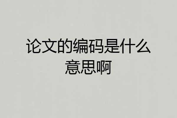 论文的编码是什么意思啊