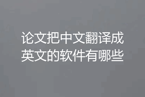 论文把中文翻译成英文的软件有哪些