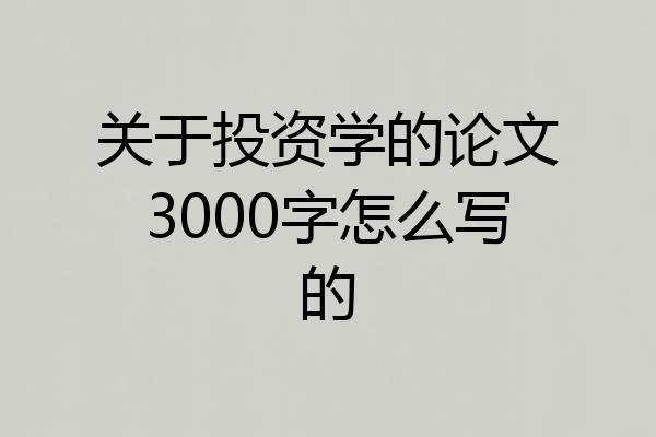 关于投资学的论文3000字怎么写的