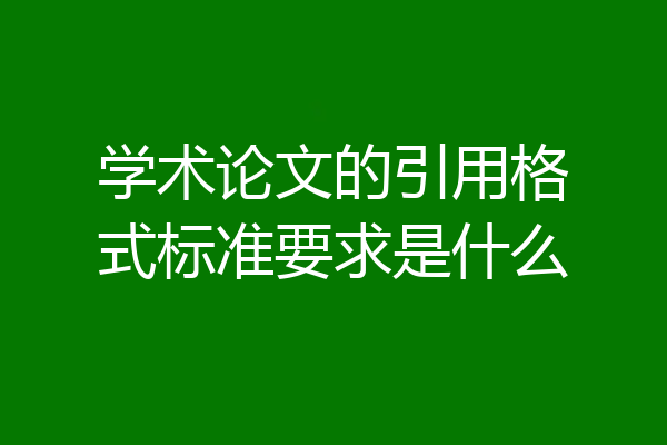 学术论文的引用格式标准要求是什么