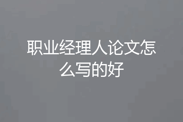 职业经理人论文怎么写的好
