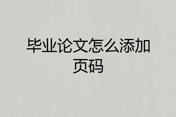 毕业论文怎么添加页码
