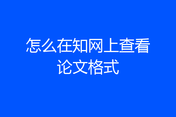 怎么在知网上查看论文格式