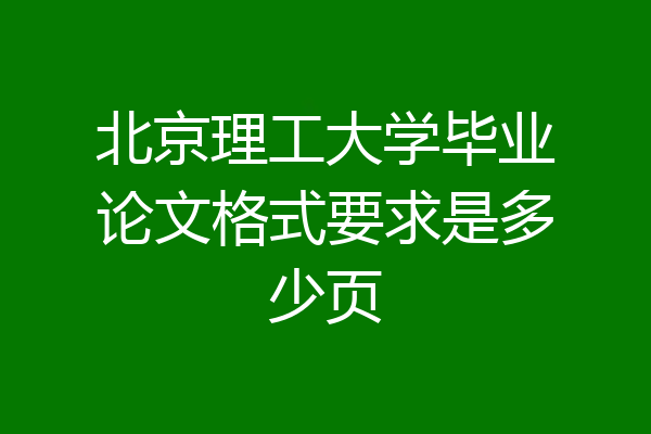 北京理工大学毕业论文格式要求是多少页