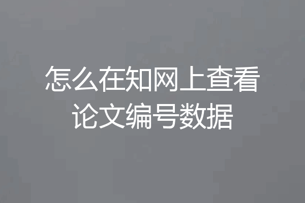 怎么在知网上查看论文编号数据