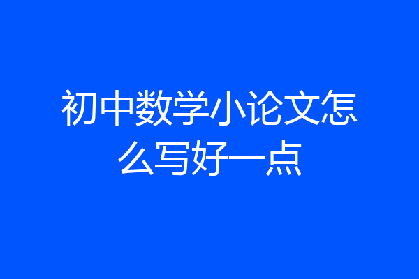 初中数学小论文怎么写好一点