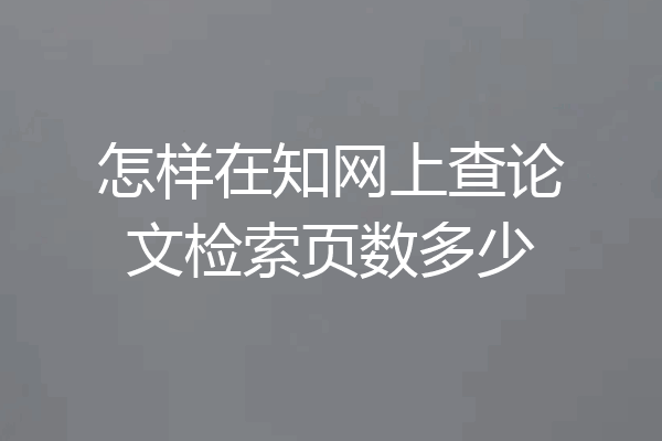 怎样在知网上查论文检索页数多少