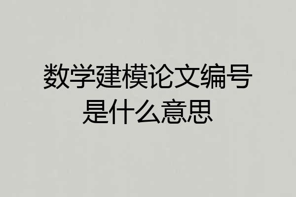 数学建模论文编号是什么意思