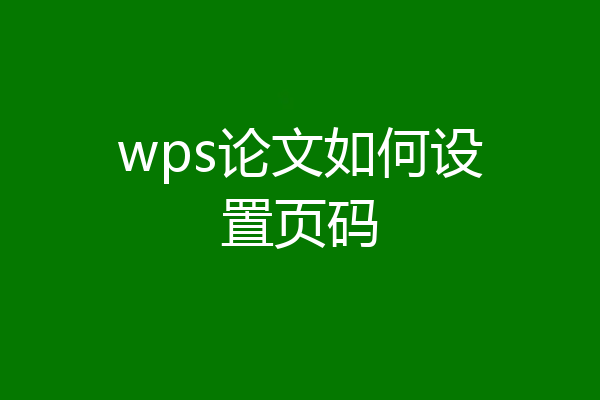 wps论文如何设置页码