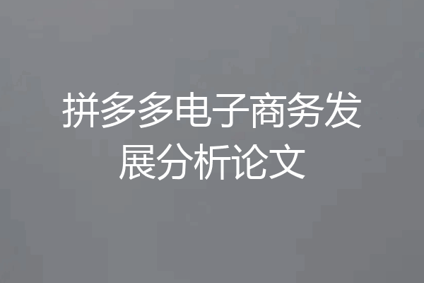 拼多多电子商务发展分析论文