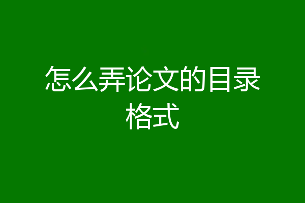 怎么弄论文的目录格式