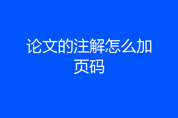论文的注解怎么加页码