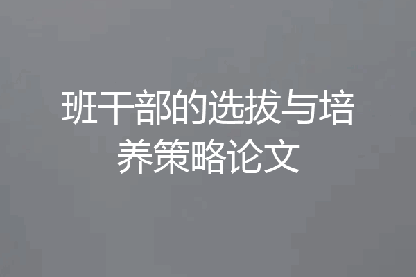 班干部的选拔与培养策略论文