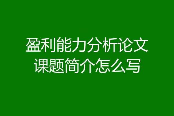 盈利能力分析论文课题简介怎么写