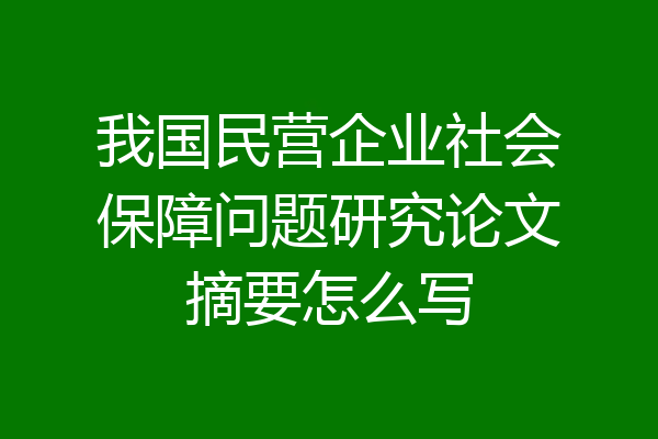 我国民营企业社会保障问题研究论文摘要怎么写